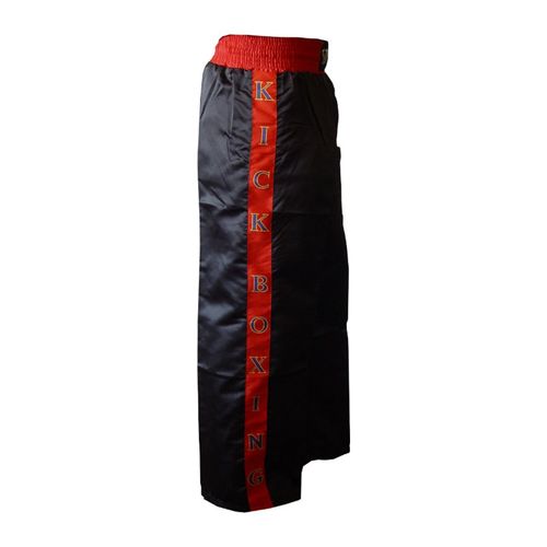 Kickbox-Hose schwarz, rote Seitenstreifen, Aufdr.